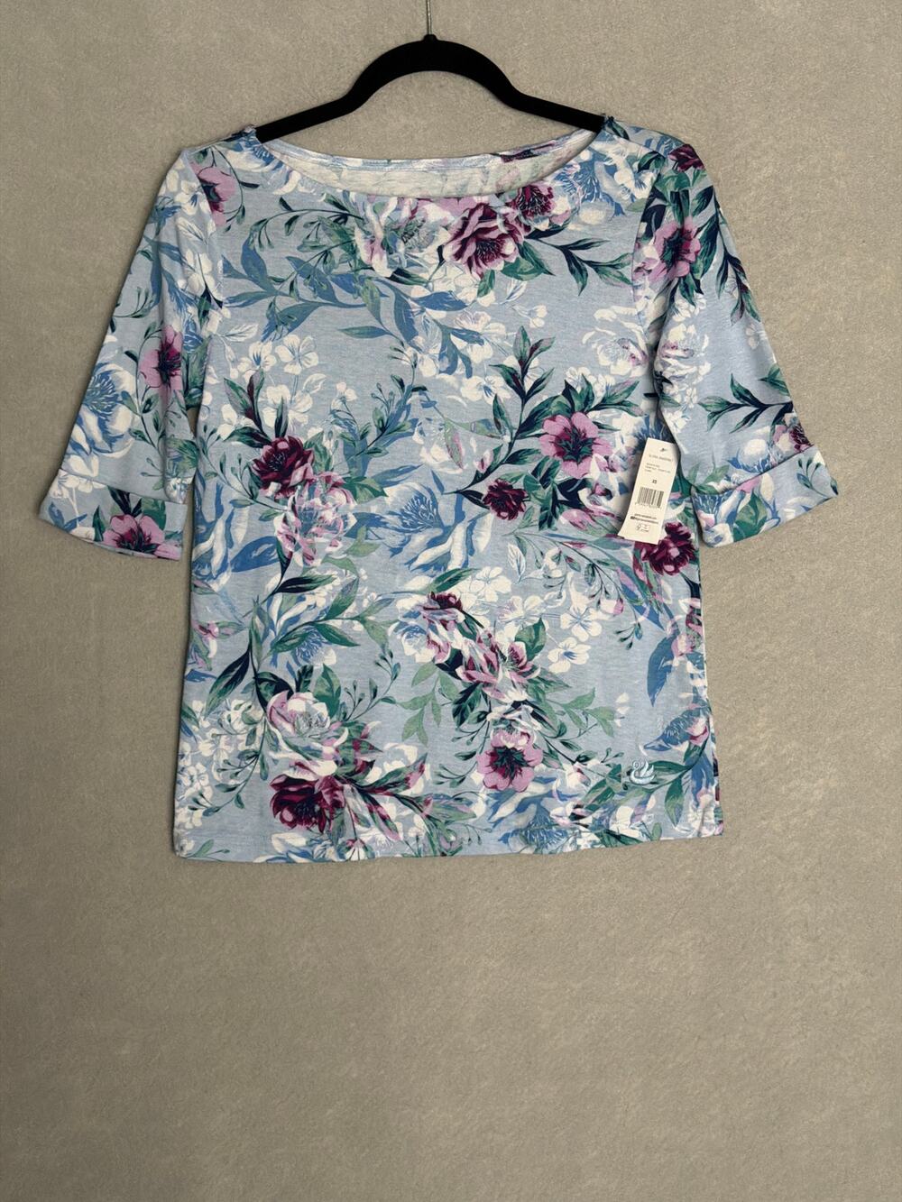 Gloria Vanderbilt Alanis Knit T-Shirt Elbow Sleeve Toscana Floral Women's XS NEW